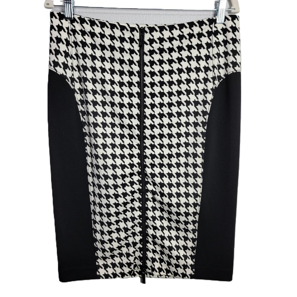 Michael Michael Kors Womens 12 Pencil Skirt Blackโ White Houndstooth Zip Front